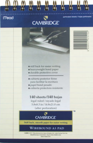 Lisans Cambridge Spiralli Çizgili Defter A5 Bloknot 140yp