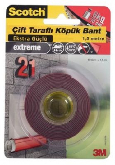 3M Scotch 4002 Extra Güçlü Montaj Bandı 19mmx1.5m