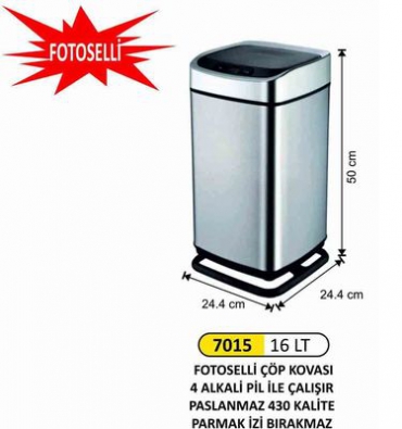 Arı Metal Fotoselli Çöp Kovası 16lt 7015