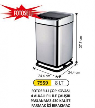 Arı Metal Fotoselli Çöp Kovası 8lt 7559