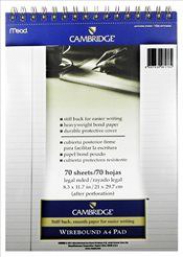 Lisans Cambridge Spiralli Çizgili A4 Bloknot Defter 70yp