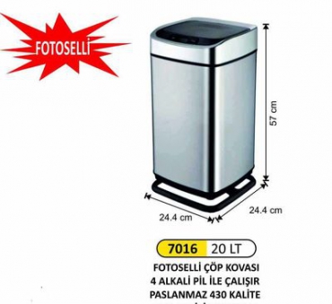 Arı Metal Fotoselli Çöp Kovası 20lt 7016