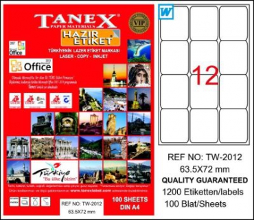 Tanex Laser Etiket 63.5mmx72mm TW-2012
