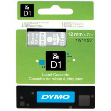 Dymo D1 Yedek Şerit 12mmx7m Şeffaf\/Beyaz 45020