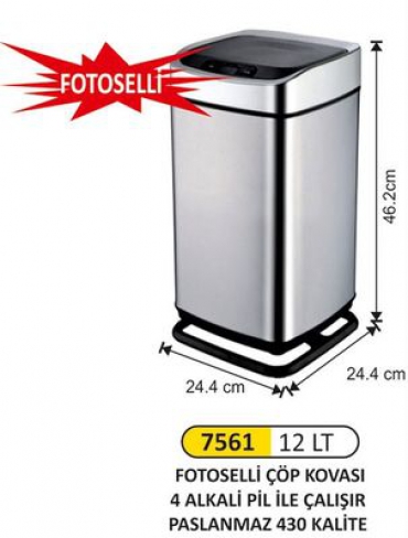 Arı Metal Fotoselli Çöp Kovası 12lt 7561