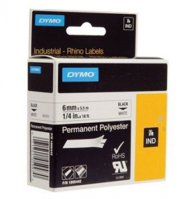 Dymo RhinoPro SabitPolyester Şerit 6mmx5.5m Beyaz\/Siyah 1805442