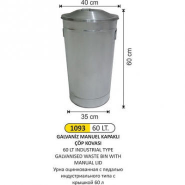 Arı Metal Galvaniz Manuel Kapaklı Çöp Kovası 60lt 1093