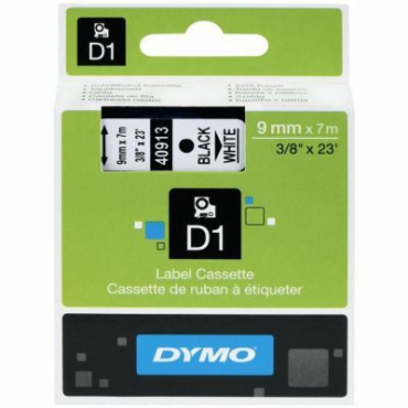 Dymo D1 Yedek Şerit 9mmx7m Beyaz\/Siyah 40913