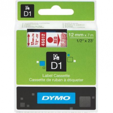 Dymo D1 Yedek Şerit 12mmx7m Şeffaf\/Kırmızı 45012