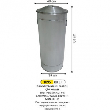 Arı Metal Galvaniz Manuel Kapaklı Çöp Kovası 80lt 1095