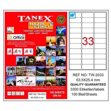 Tanex Laser Etiket 63.5mmx25.4mm TW-2033
