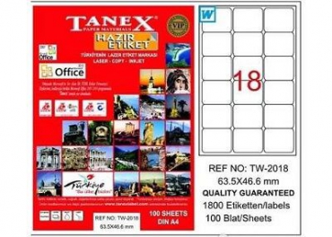 Tanex Laser Etiket 63.5mmx46.6mm TW-2018