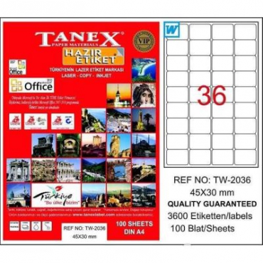 Tanex Laser Etiket 45mmx30mm TW-2036