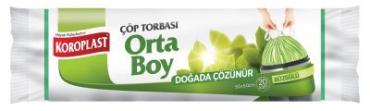 Koroplast Çöp Torbası 55x60cm Orta Boy Büzgülü Doğada Çözünür