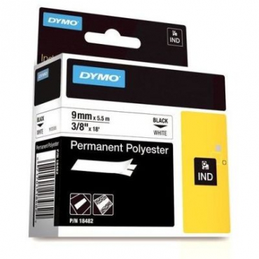 Dymo RhinoPro SabitPolyester Şerit 9mmx5.5m Beyaz\/Siyah 18482