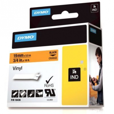 Dymo RhinoPro Renkli Vinil Şerit 19mmx5.5m Turuncu\/Siyah 18436