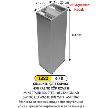 Arı Metal Küllüklü Çatı Kapak Çöp Kovası 30lt 1380