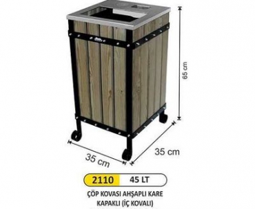 Arı Metal Ahşap Kare Çöp Kovası Kapaklı 45lt 2110