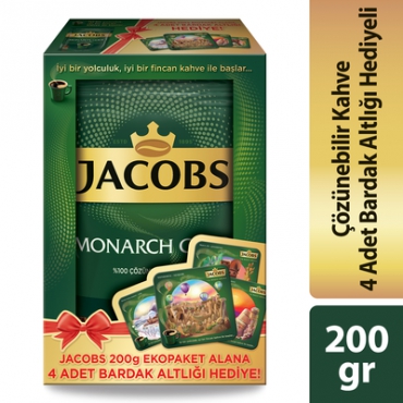 Jacobs Monarch Gold Kahve 200gr Alana 4 Adet Bardak Altlığı Hediye