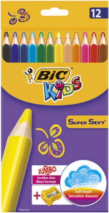 Bic Süpersoft Kuru Boya 12li+Jumbo Kalemtıraş