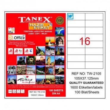 Tanex Laser Etiket 105mmx37.125mm TW-2105