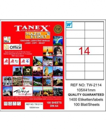 Tanex Laser Etiket 105mmx41mm TW-2114