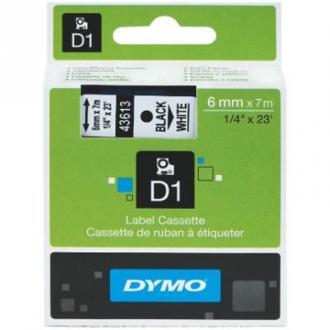 Dymo D1 Yedek Şerit 6mmx7m Beyaz\/Siyah 43613